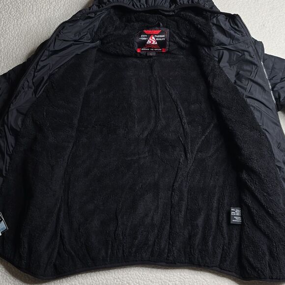 NWT Spire by Galaxy Men's Black Fleece Lined Hooded Puffer Coat Jacket Sz L - Picture 7 of 9